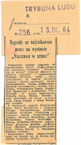 Trybuna-Ludu-1964-Nagrody-za-najciekawsze-prace-Warszawa-w-sztuce