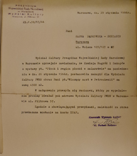 Plock-i-region-plocki-w-malarstwie zakup-obrazu-przez-Wydzial-Kultury-Rady-Narodowej